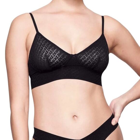 SKIMS Mesh Logo Bralette Onyx Black Size XXS NWT $38 MSRP - Picture 1 of 6